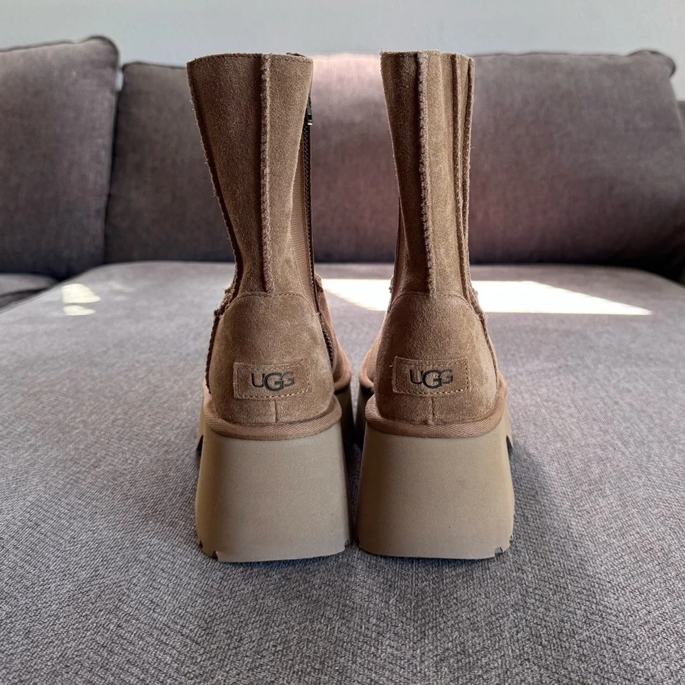 UGG Classic New Heights Suede and Shearling Heeled Ankle Boot - Picture 7 of 9